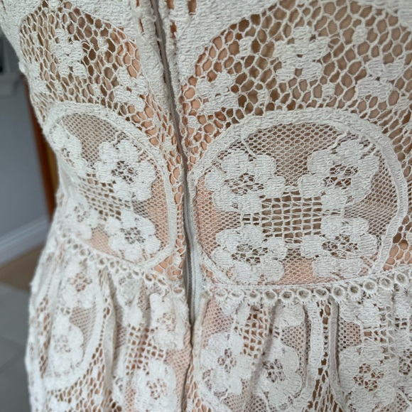 Vintage VICTOR COSTA Cream Lace Sleeveless Long Dress, Size S/M - Picture 5 of 15